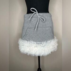 Women's Gray Drawstring Skort with White Ruffles and Pockets